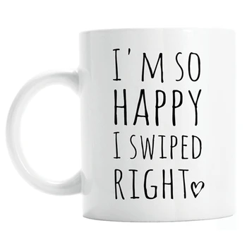 Komik ben Çok Mutluyum Swiped Sağ Aşk Kahve Kupa çay fincanları Yenilik Sevgililer Çift Hediyeler Erkek ve Kız Arkadaşı için doğum günü hediyesi