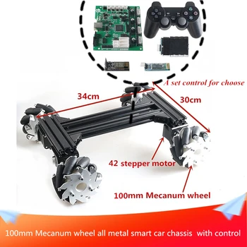 Kontrol Kiti ile 100mm Tüm Metal Mecanum Tekerlek Akıllı Araba Şasi 4WD Metal Şasi Çerçeve 20kg Büyük Yük Yeni Tasarım DIY RC Oyuncak