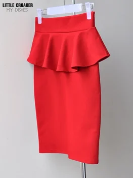Kore Moda Kadın Peplum Ofis Bayan Fırfır Etek Kadın Seksi Mini Etek Kalem Yarık Kırmızı Siyah Etek Gotik Elbise