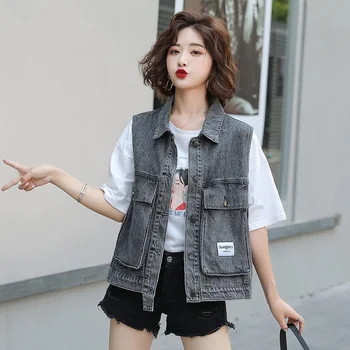 Kot yelek Kadınlar için Büyük Yelek Yelek Kadın Kolsuz Ceket Bahar Sonbahar Rahat Kore Streetwear Ceket Y459