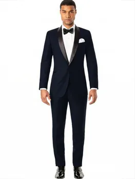Koyu Lacivert Erkek Abiye Tost Elbise Yakışıklı Damat Smokin takım elbise Customzie Boyutu (Ceket+Pantolon+Kravat) TAMAM: 990
