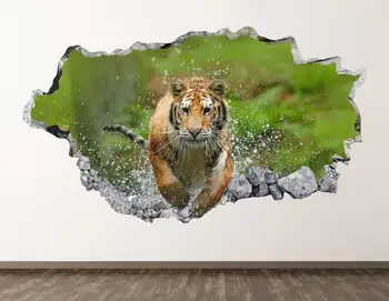 Koşu Kaplan Duvar Çıkartması-Hayvan 3D Çökerttiğini Duvar Sticker Sanat Çocuk Dekor Vinil Duvar Posteri Kişiselleştirilmiş Hediye KD413