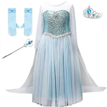 Küçük Kızlar Elsa Kar Kraliçesi Elbise Çocuk Parti Pullu Elbise Çocuklar Yaz Karnaval Fantezi Giyim Performans Katmanlı Elbise
