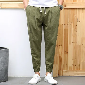 Kırpılmış Yeşil Parça Koşu Pantolon Erkekler Yaz Gevşek Dantel-up Pamuk harem pantolon Erkek Artı Boyutu Spor Pantolon koşucu pantolonu 8xl