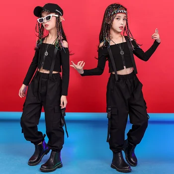 Kızların Caz Dans Elbise çocuk Hip-Hop Performans Giyim Kız Yürüyüş Gösterisi Tulum Takım Elbise çocuk Moda Serin Giysiler