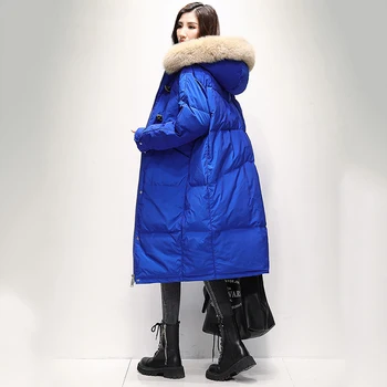 Kış Kalın Kadın Aşağı Ceketler Kore Tarzı Gevşek Moda Orta Uzunlukta Kadın Kapşonlu Ceketler Mizaç Kürk Yaka OL uzun kaban