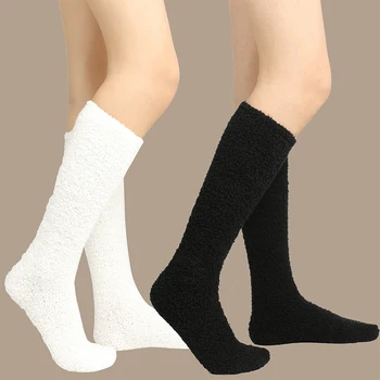 Kış Sıcak Kabarık Uzun Buzağı Çorap Kadın Mercan Polar Çorap Rahat Terlik Çorap Sıcak Yumuşak Kış Peluş Ev Uyku Çorap Çorap