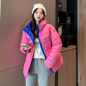 Kış iç astarlı ceket Giyim Kadın Kore Renk Eşleştirme Gevşek Moda Kısa Palto Kadınlar Kalın Sıcak Parka Ceket