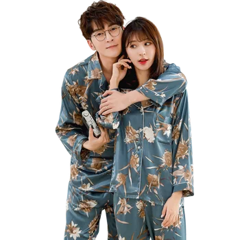 Kış severler pijama Set İpek yumuşak çift pijama uzun kollu erkek ve kadın Gecelik ev giyim