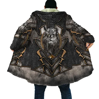 Kış yeni moda erkek kapüşonlu pelerin Viking dövme 3D baskı polar rüzgarlık unisex rahat kalın sıcak kapüşonlu pelerin H005