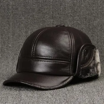 Kış Şapka Erkekler İçin Deri İnek Derisi Sıcak Beyzbol Kapaklar kulak koruyucu Artı Kadife Kalın Marka Erkek Kap Snapback baba şapka