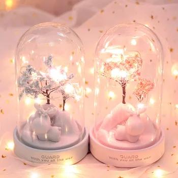 LED Geyik Karikatür gece Lambası Cam Reçine çiçek lambaları peri ışıkları yatak odası dekoru ışıkları çocuk bebek çocuk doğum Günü Noel hediyesi