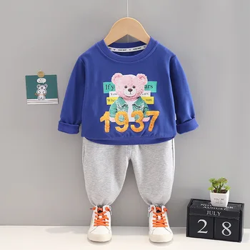 LZH çocuk giyim 2022 Sonbahar Yeni Karikatür Bebek Erkek Giysileri Setleri Moda Çocuklar Ayı Spor Kazak Pantolon Takım Elbise 1-4 Yaşında