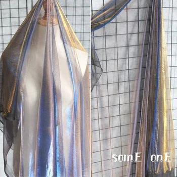 Lazer Dantel Tül Kumaş Altın Mavi DIY Patchwork Dekor Etekler Peçe Elbise Renk Değişimi Tasarımcı Kumaş 50 * 150cm