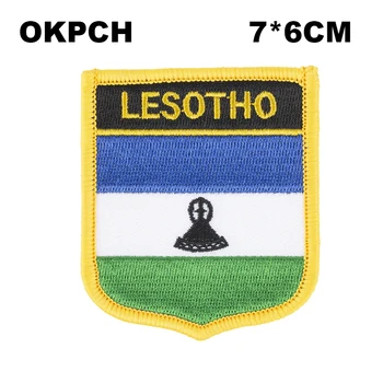 Lesotho Bayrağı Kalkan Şekli Demir on Nakış Yamaları Testere Transfer Yamaları Dikiş Uygulamaları Giysi Sırt Çantası Kapağı