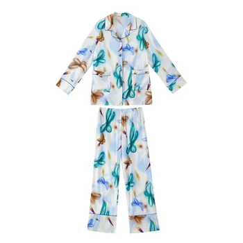 Loungewear 2 ADET Lady Rayon Pijama Setleri Bahar Yaz Seksi Turn-Aşağı Yaka Gömlek Samimi Pijama Takım Gecelik Ev Giyim