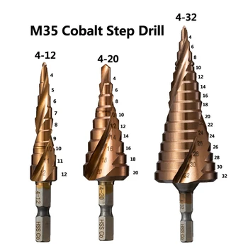 M35 HSS-CO %5 Kobalt Kademeli Matkap Ucu 4-12/4-20/4-paslanmaz Çelik için 32mm 1/4 inç Yüksek Hızlı Çelik Metal Matkap Ucu Delik Kesici