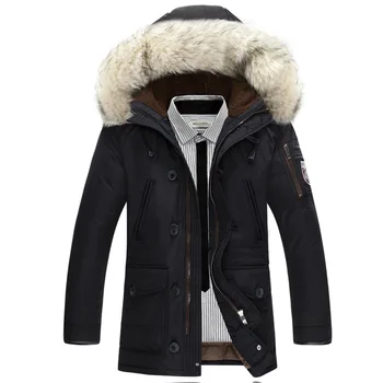 Marka Giyim Kış Aşağı Ceket Erkekler Sıcak Yün Yaka Kapşonlu Palto Siyah Dış Parkas Hombre Invierno CJ289