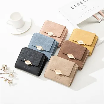 Marka Moda Kadın Cüzdan Kısa Tasarım Küçük Cüzdan Çanta Yeni Bayan Üç Kat bozuk para cüzdanı Yaprak Fermuar kart tutucu