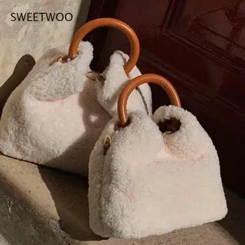 Marka tasarım çanta taklit kuzu saç sonbahar ve kış yeni kürk çanta kadın çantası messenger tek omuz pelüş çanta