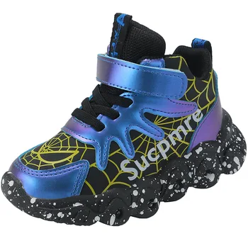 Marvel Anime Çevreleyen Örümcek Adam Sneakers Aydınlatma çocuk ayakkabıları Örgü nefes alan günlük ayakkabılar Flaş Ayakkabı