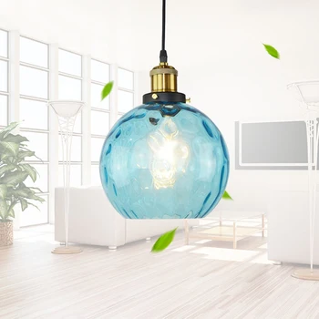 Mavi renk cam kolye ışık Modern loft kolye ışık LED E27 ev deco lamba İskandinav asılı lamba oturma odası için 4 boyutu ile