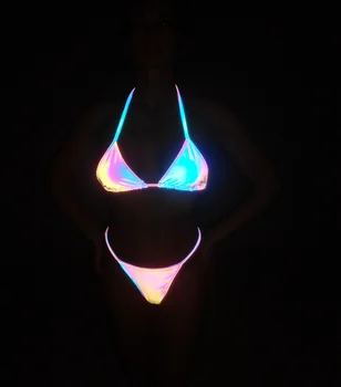 Mayo Kadınlar 2021 Renkli Yansıtıcı Bikini Seksi Bandaj Mayo yansıtıcı ışık mayo mayo giyim plaj Bikini