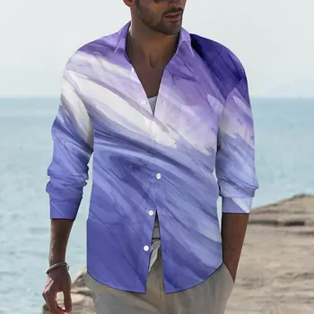 Mermer Baskı Komik Rahat Gömlek Erkekler Suluboya Akış Soyut Gömlek Bahar Yenilik Bluzlar Uzun Kollu Tasarım Büyük Boy Elbise