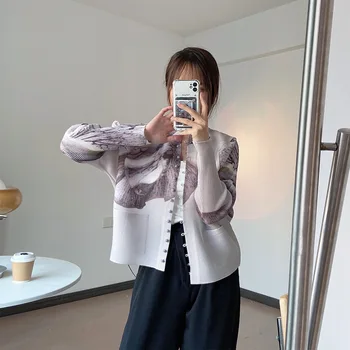 Miyake issey Miyake pilili kısa ceket kadın high-end gevşek retro mizaç 2022 bahar yeni yüksek kaliteli hırka üst