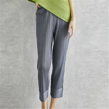 Miyake pilili moda yeni kırpılmış pantolon düz renk, büyük boy, slim fit, kentsel rahat pantolon, bölünmüş pantolon, kadın pantolonları