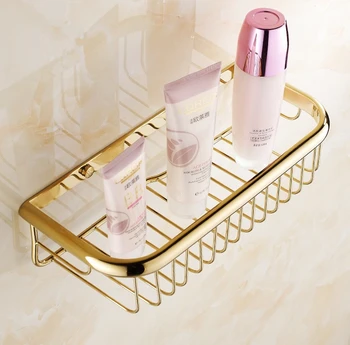Moda Altın Kaplama Banyo Aksesuarları Duş şampuan ve Kozmetik Raf Sepeti Tutucu / Pirinç Malzeme Ferforje Duvar Rafları