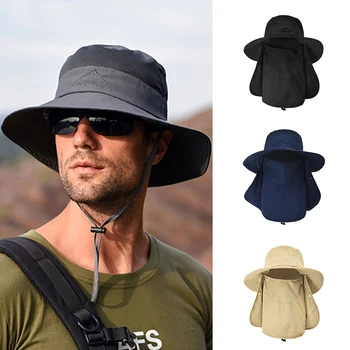 Moda Balıkçılık Şapka Su Geçirmez Geniş Ağız Açık Erkekler Anti-Uv Çabuk Kuruyan Yürüyüş Kadınlar Ayarlanabilir Boyun Yüz Maskesi Güneşlik Kapaklar