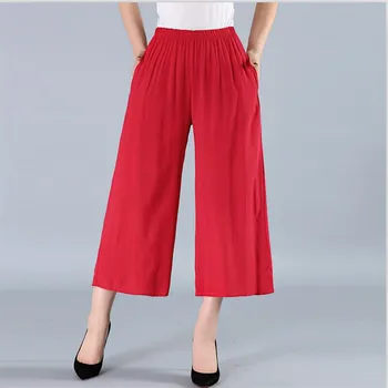 Moda Bayan pamuklu pantolonlar İnce Rahat Gevşek Geniş Bacak Pantolon Vintage Ayak Bileği Uzunlukta pantolon Kadın Palazzo   -