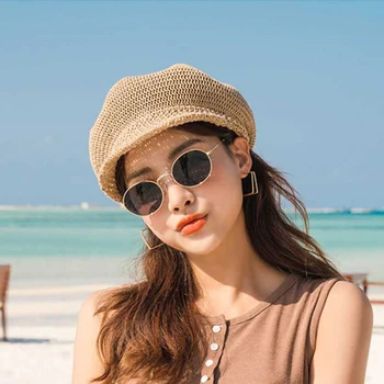 Moda Sekizgen Bere Kadın güneş şapkası Ressam Şapka Açık Seyahat plaj şapkası Hafif Nefes Kadın Yaz Güneşlik Hasır Şapka