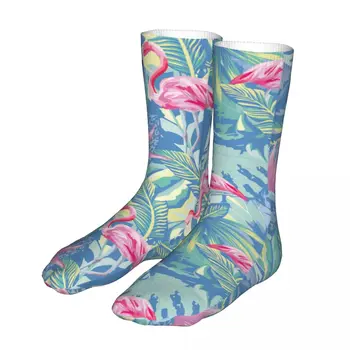 Moda Çorap erkek kadın Rahat Tropikal Pembe Ve Mavi Suluboya Flamingo Çorap Grafik Çorap İlkbahar Yaz Sonbahar Kış