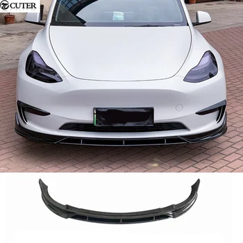 Model Y B Tarzı ABS Parlak Siyah Karbon Görünümlü Ön ÖN TAMPON Splitter Tesla Modeli Y araç gövde kiti