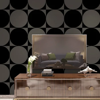 Modern 3D Daire Duvar Kağıdı Rulo Duvarlar için Siyah Gri Geometrik KTV Odası Kanepe Tv Arka Plan Su Geçirmez duvar kağıdı papel pintado