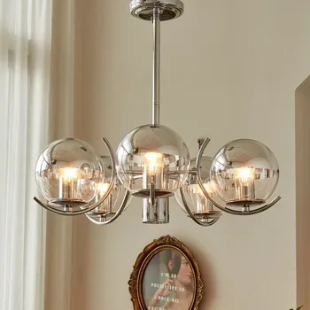 Modern Basit Gümüş Krom cam küre Avize Yatak Odası Oturma Odası Yemek Lambası LED E27 İç Dekorasyon aydınlatma armatürü