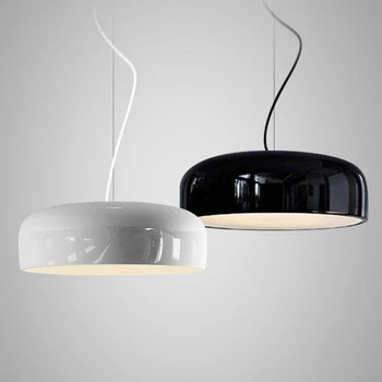 Modern Dia35/48/60 cm Beyaz / Siyah Abajur metal asma lamba Yuvarlak Basit Demir Çatı kolye ışık E27 Ampul Oturma Odası İçin