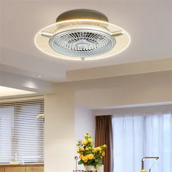 Modern stil görünmez yemek odası LED ışıklı tavan fanı Yaratıcı dairesel oturma odası çalışma Led fan ışık