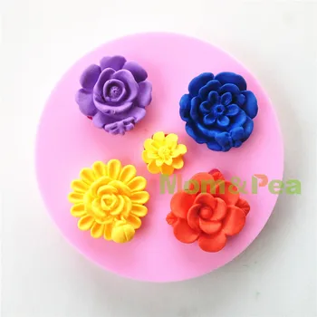 Mom & Bezelye 0587 Ücretsiz Kargo 5-çiçek Şekilli Silikon Kalıp Kek Dekorasyon Fondan Kek 3D Kalıp