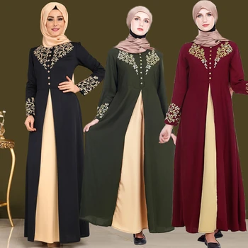 Müslüman kıyafetleri Kadın Moda Afrika Nakış Baskı Ekip Boyun Uzun Kollu Maxi Elbiseler Kadınlar İçin İslam Giyim Femme Robe