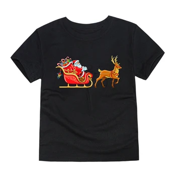 Noel 2D Moda baskılı tişört Çocuk 4-14 Yaşında Erkek Siyah Dört Mevsim Rahat Yuvarlak Boyun Kısa Kollu Kızlar