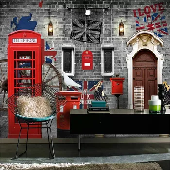Nostaljik eski İngiliz rüzgar kırmızı telefon kulübesi endüstriyel rüzgar TV arka plan duvar Kağıdı Duvar duvar