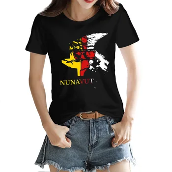 Nunavut Bayrak Haritası, NU, Kanada kadın T-shirt premium Siyah Mizah Tees Tops Avrupa Boyutu