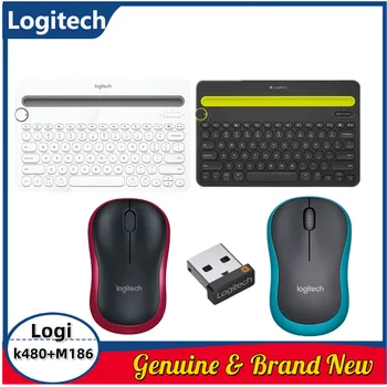 Orijinal Logitech K480 kablosuz bluetooth Klavye, M186 Kablosuz Fare, Windows Mac OS ıOS Android için Fare Klavye Seti