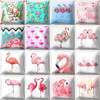 Pamuk Keten Flamingo Tropikal Monstera Atmak yastık minder örtüsü Araba Ev Dekorasyon kanepe dekoru Dekoratif Yastık Kılıfı