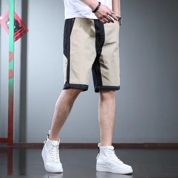 Patchwork Denim Moda Şort Erkekler 2023 Yaz kısa kot pantolon Streetwear Casual Baggy Düz Diz Boyu Pantolon