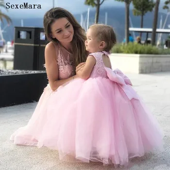 Pembe Kabarık Tül Bebek Kız İlk doğum günü partisi elbisesi Dantel Üst Bebek Yürüyor Bez Çocuk Pageant elbise Çiçek Kız Elbise