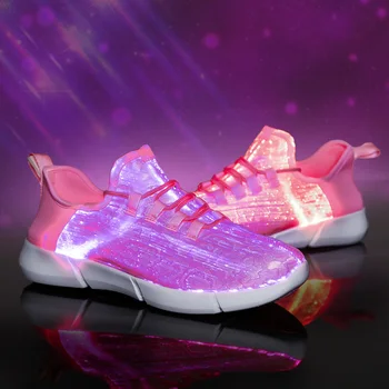 Pembe Siyah 2018 Yeni 26-44 Boyutu/USB Şarj Beyaz Led Çocuk Ayakkabı İle Light UP Çocuklar Rahat Erkek ve Kız Sneakers Parlayan Ayakkabı